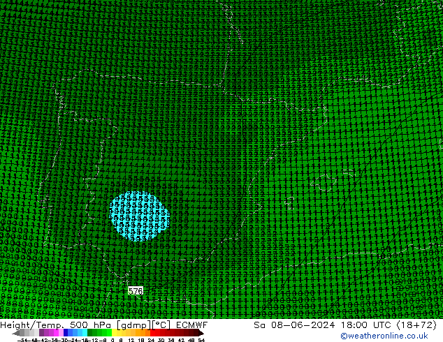 Height/Temp. 500 hPa ECMWF so. 08.06.2024 18 UTC