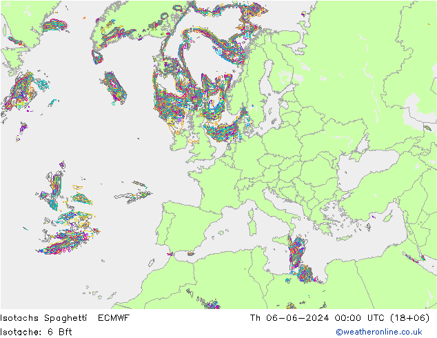 Isotachen Spaghetti ECMWF Do 06.06.2024 00 UTC