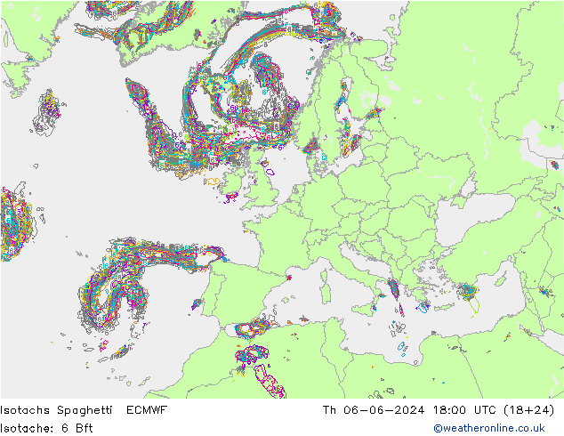 Isotachs Spaghetti ECMWF Čt 06.06.2024 18 UTC