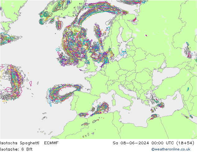 Isotachs Spaghetti ECMWF Sa 08.06.2024 00 UTC