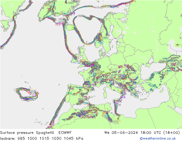 Surface pressure Spaghetti ECMWF We 05.06.2024 18 UTC