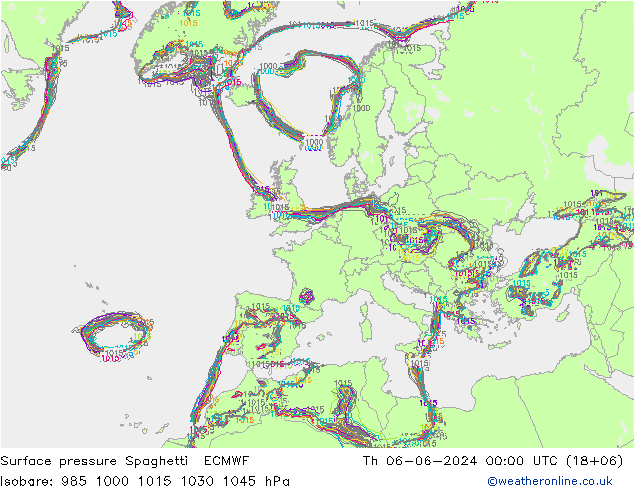 Surface pressure Spaghetti ECMWF Th 06.06.2024 00 UTC