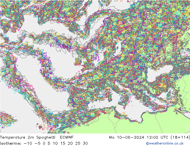 Temperatura 2m Spaghetti ECMWF Seg 10.06.2024 12 UTC