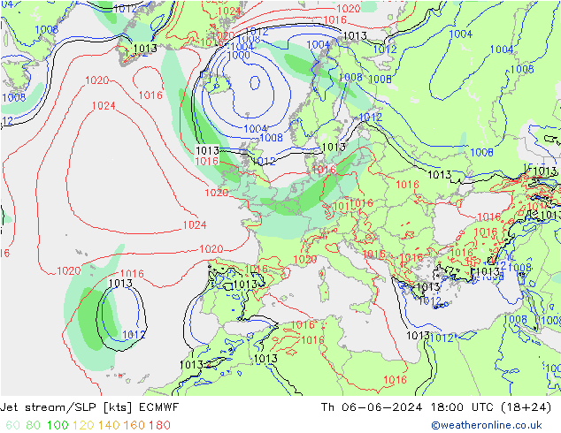 Polarjet/Bodendruck ECMWF Do 06.06.2024 18 UTC