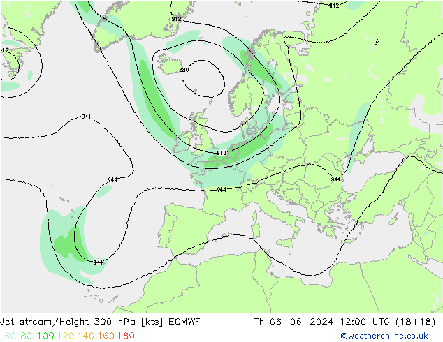 Jet stream/Height 300 hPa ECMWF Th 06.06.2024 12 UTC