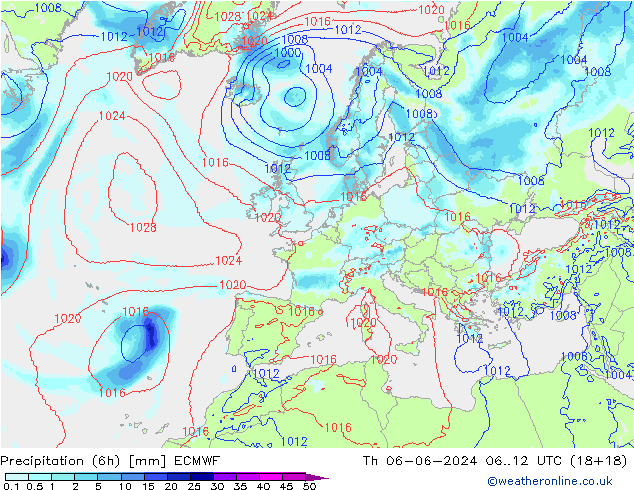 Precipitación (6h) ECMWF jue 06.06.2024 12 UTC