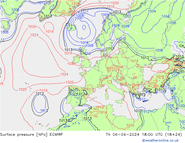 Pressione al suolo ECMWF gio 06.06.2024 18 UTC