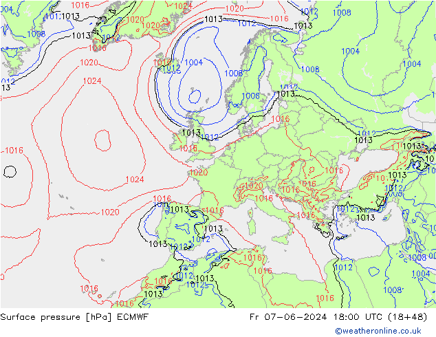 приземное давление ECMWF пт 07.06.2024 18 UTC