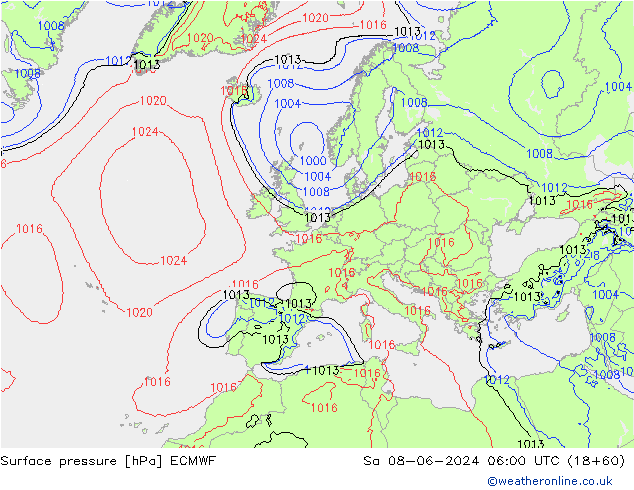 ciśnienie ECMWF so. 08.06.2024 06 UTC