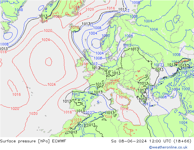 Surface pressure ECMWF Sa 08.06.2024 12 UTC