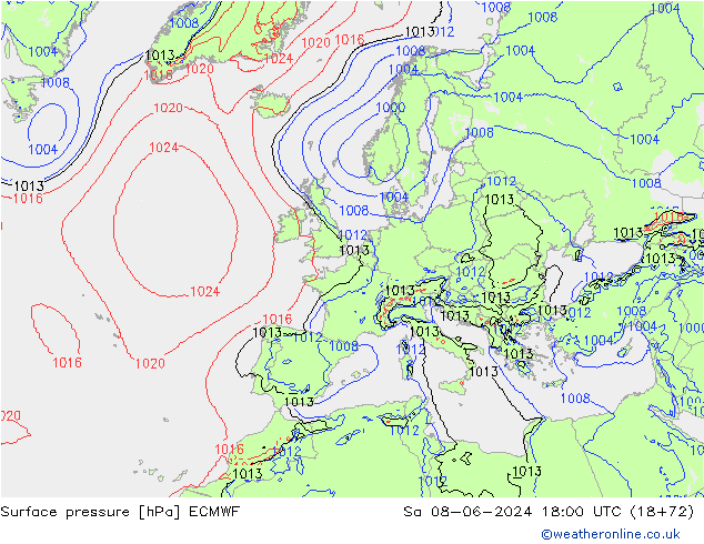 ciśnienie ECMWF so. 08.06.2024 18 UTC