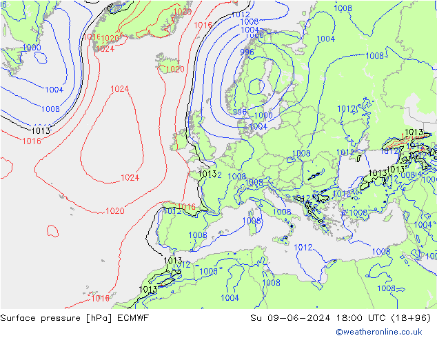 Surface pressure ECMWF Su 09.06.2024 18 UTC