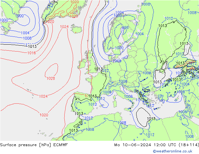 приземное давление ECMWF пн 10.06.2024 12 UTC