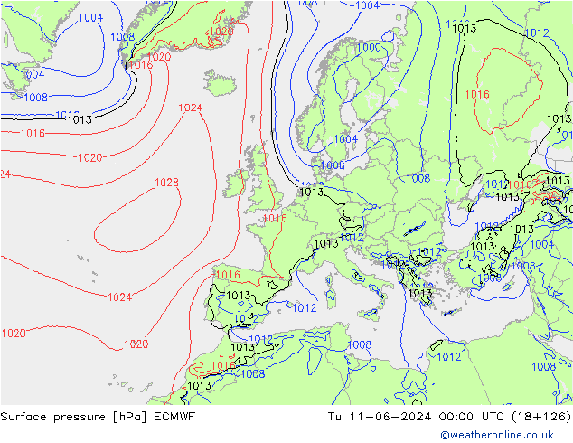 Bodendruck ECMWF Di 11.06.2024 00 UTC