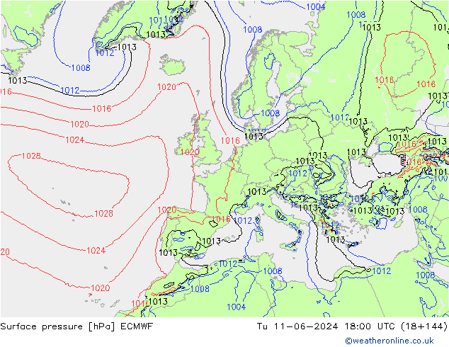 приземное давление ECMWF вт 11.06.2024 18 UTC