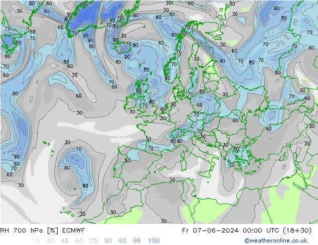 RH 700 hPa ECMWF Fr 07.06.2024 00 UTC