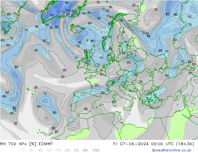 RH 700 hPa ECMWF Fr 07.06.2024 06 UTC