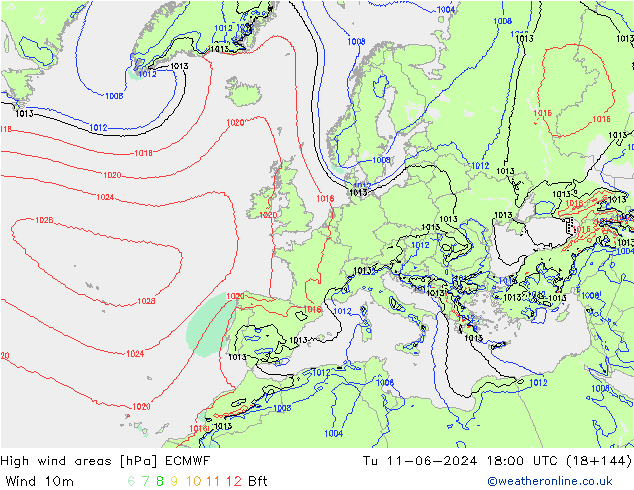 High wind areas ECMWF Tu 11.06.2024 18 UTC