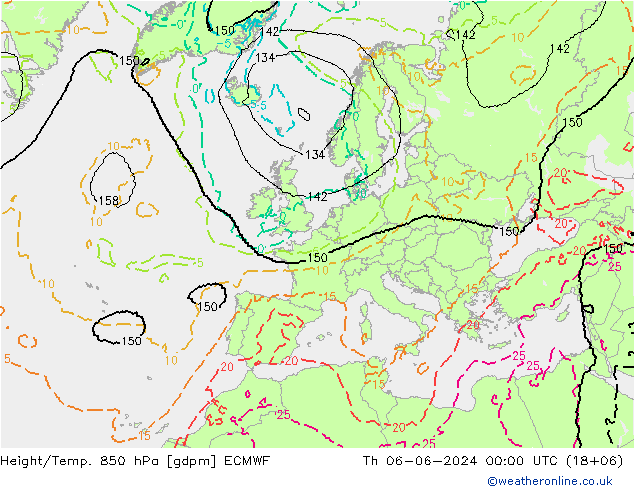 Height/Temp. 850 hPa ECMWF Do 06.06.2024 00 UTC