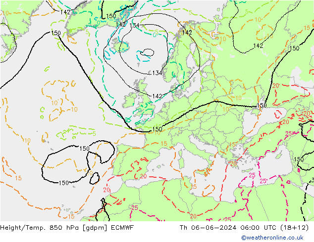 Yükseklik/Sıc. 850 hPa ECMWF Per 06.06.2024 06 UTC