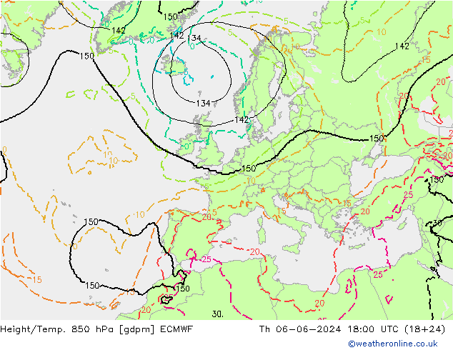 Géop./Temp. 850 hPa ECMWF jeu 06.06.2024 18 UTC