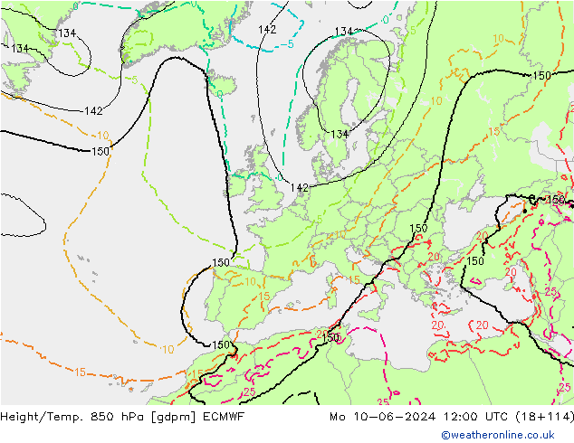 Height/Temp. 850 hPa ECMWF Mo 10.06.2024 12 UTC