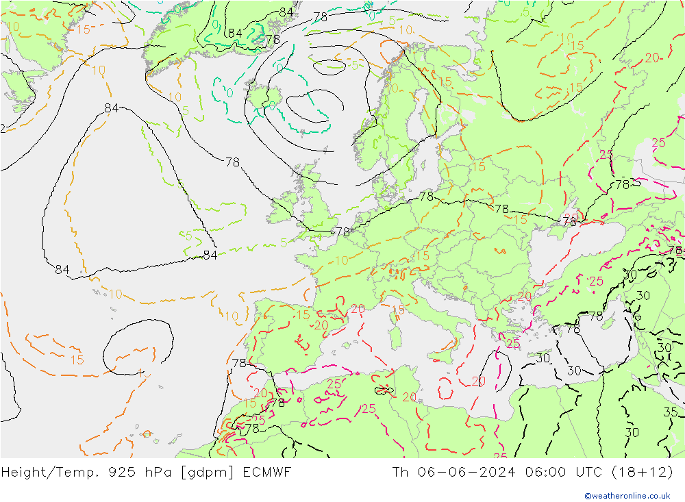 Hoogte/Temp. 925 hPa ECMWF do 06.06.2024 06 UTC