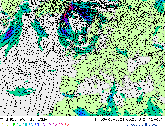 Rüzgar 925 hPa ECMWF Per 06.06.2024 00 UTC