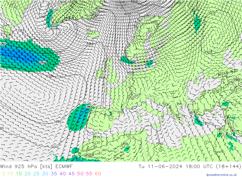 Vent 925 hPa ECMWF mar 11.06.2024 18 UTC