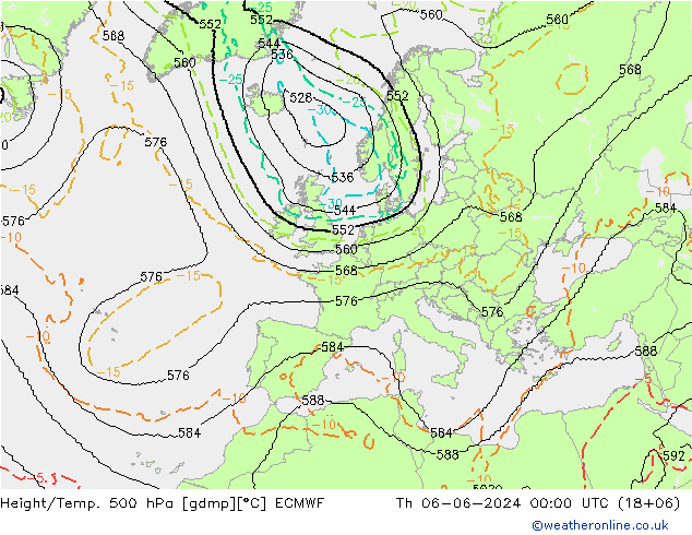 Height/Temp. 500 hPa ECMWF Th 06.06.2024 00 UTC