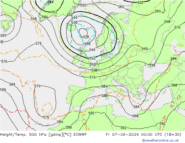 Height/Temp. 500 hPa ECMWF Sex 07.06.2024 00 UTC