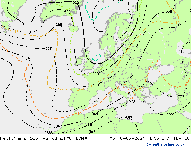 Height/Temp. 500 hPa ECMWF Mo 10.06.2024 18 UTC