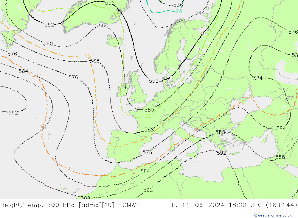 Height/Temp. 500 hPa ECMWF 星期二 11.06.2024 18 UTC