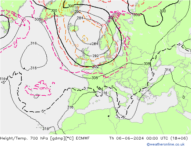 Height/Temp. 700 hPa ECMWF czw. 06.06.2024 00 UTC