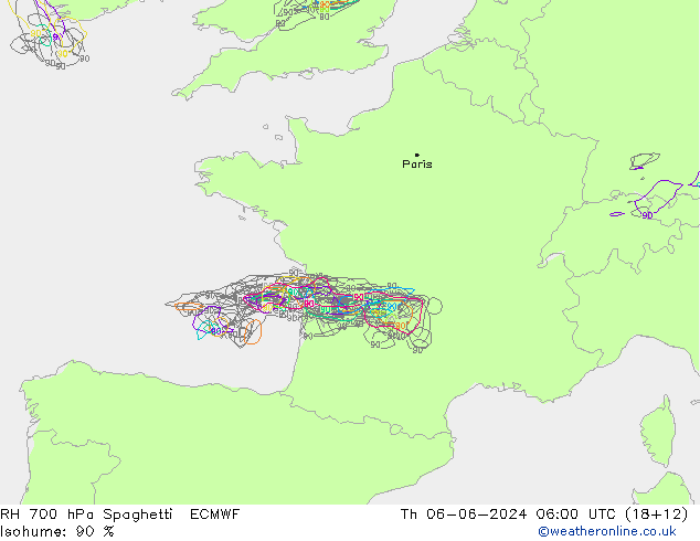 RV 700 hPa Spaghetti ECMWF do 06.06.2024 06 UTC