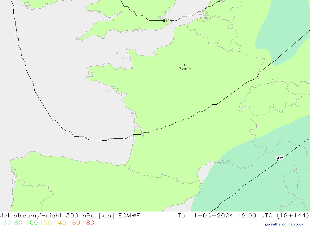 Prąd strumieniowy ECMWF wto. 11.06.2024 18 UTC