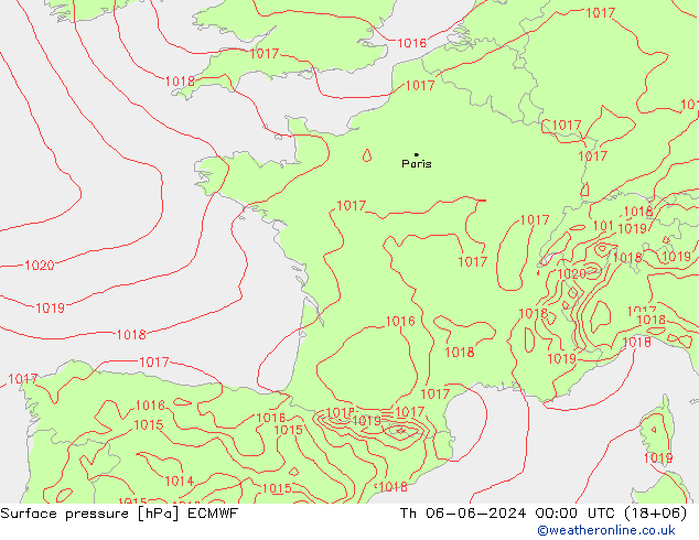 Surface pressure ECMWF Th 06.06.2024 00 UTC