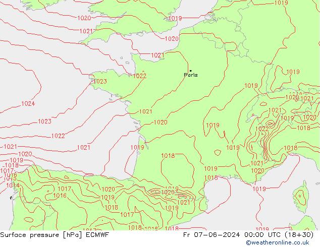 Surface pressure ECMWF Fr 07.06.2024 00 UTC