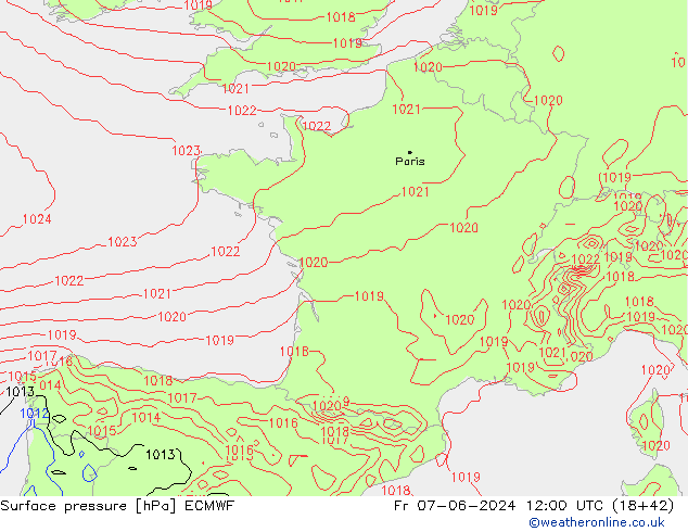 Presión superficial ECMWF vie 07.06.2024 12 UTC