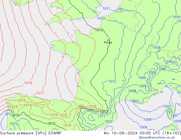 Yer basıncı ECMWF Pzt 10.06.2024 00 UTC