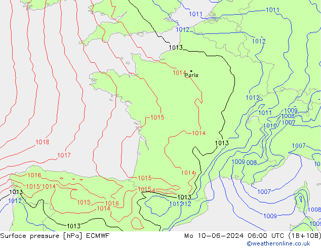 Surface pressure ECMWF Mo 10.06.2024 06 UTC