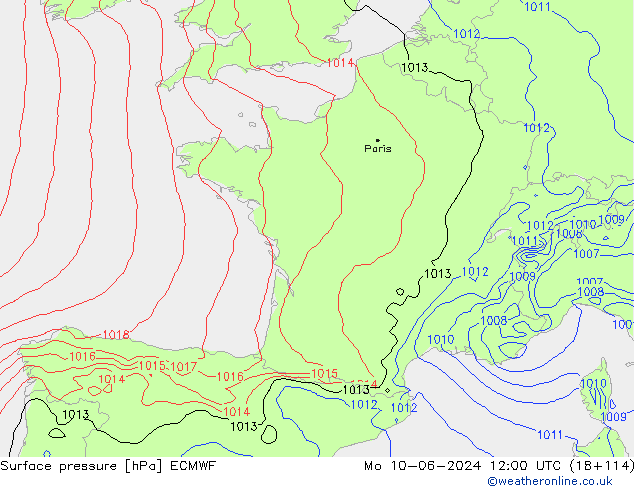 pressão do solo ECMWF Seg 10.06.2024 12 UTC