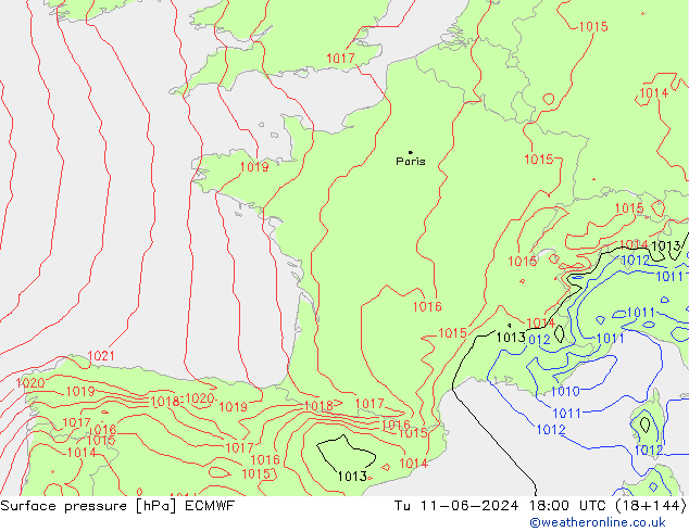 Atmosférický tlak ECMWF Út 11.06.2024 18 UTC