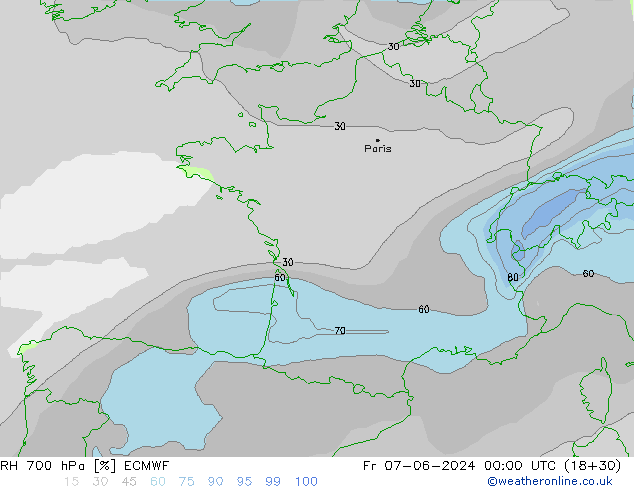 RH 700 hPa ECMWF Fr 07.06.2024 00 UTC