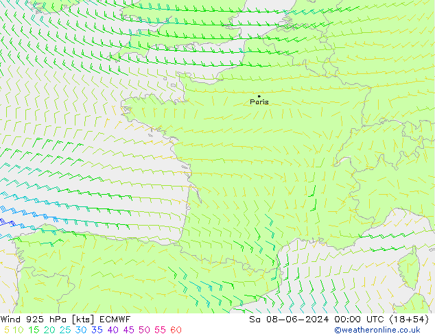 Wind 925 hPa ECMWF Sa 08.06.2024 00 UTC