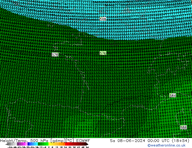 Hoogte/Temp. 500 hPa ECMWF za 08.06.2024 00 UTC