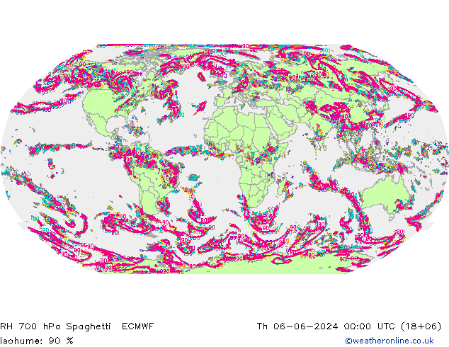 RH 700 hPa Spaghetti ECMWF Th 06.06.2024 00 UTC