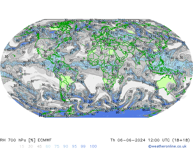 RH 700 гПа ECMWF чт 06.06.2024 12 UTC