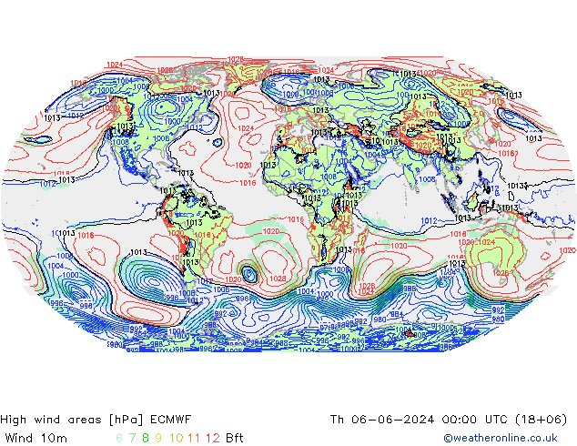 High wind areas ECMWF Qui 06.06.2024 00 UTC