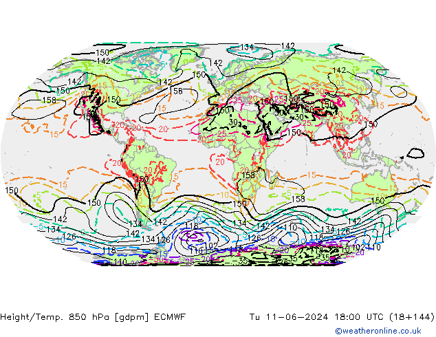 Height/Temp. 850 hPa ECMWF Di 11.06.2024 18 UTC